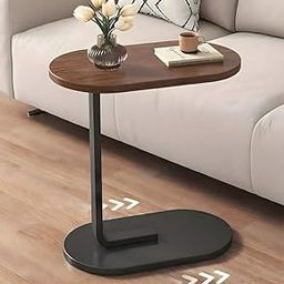 Deligno Mart C Shaped Side Table, Modern C Shaped End Table for Small Spaces, Small Couch Side Tables That Slide Under, Wood Coffee Table for Sofa and Bed-Brown-13