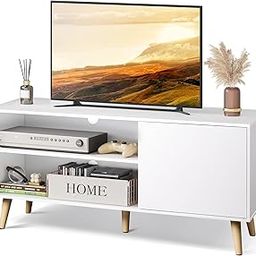Spyder Craft WLIVE TV Stand for 55 Inch TVs, Entertainment Center with Storage Cabinet, Mid-Century TV Stands for Living Room and Bedroom, 50" TV Console, White-image-86