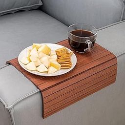 Sofa Arm Tray Table, and Bedside Foldable armrest Furniture Mat for Living Room with Caddy End Protector Folding (Light Walnut)-picture-0