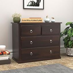 Solid Sheesham Wood Chest of Drawers with 4-Drawer Storage (Scott, Walnut Finish)-image-42