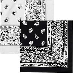 Printed Paisley Bandana/Head Wrap/Wristband/Face Cover/Handkerchief, 100% Pure Cotton - Black (21X21 Inches, Set of 2 Pcs)-image-18