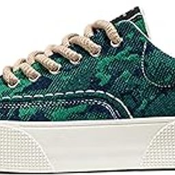 Fashion Canvas Sneakers, Navy Blue and Green Camo Pattern, Platform Sole, Beige Laces-image-53