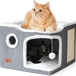 Heerduos Cat Cube Bed for Indoor Cats,Covered Cat Cave House & Furniture with Scratch Pad,Foldable Cat Hideaway Hut Cute Cat Condo with Soft Washable Mat for Multi Small Pet Under 30 lbs,Dark Gray-image-71