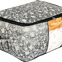 Kuber Industries Flower Print Foldable Woven Underbed Storage Bag|Large Storage Organiser|Blanket Cover with Transparent Window|Size 65 x 45 x 31 CM (Black)-KUBMART16598(Fabric)-image-56