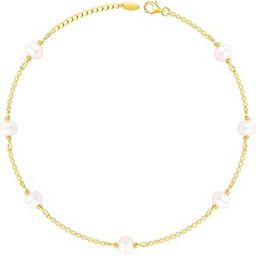 925 Silver Golden Minimal Pearl Anklet,Single | Anklets for Women and Girls | With Certificate of Authenticity and 925 Stamp | 6 Months Warranty-33