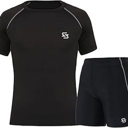 Men's Workout Athletic Shorts Half Sleeve Tights T-Shirt for Basketball Football Exercise Training Running Gym (Combo)-image-96