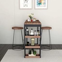 FIRNISCO Bar Table with Storage in Laminate Finish | 90x60x95 cm | Rustic Wood & Black Metal Frame | Pre-Assembled Engineered Wood | Table for Home Bar, Kitchen or Studio-image-67