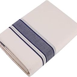 Men Samrat Plus Light Ivory Cotton Kara Double Dhoti - Kerala Munde Ivory Temple Wear - Dark Blue Wide Border - Pure Cotton-picture-39
