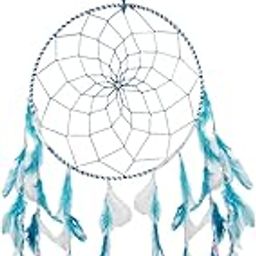 Sefton Dream Catchers Wall Hangings for Home Decor Bedroom Livingroom Balcony Car with Lightening for Positivity Feathers Wall Decoration Items for Kids Room (Ring Size 10Inch, White Sky Blue)-image-113