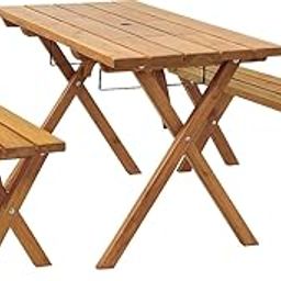 Takasho Wooden Picnic Table Bench Set Indoor Outdoor Furniture for Garden Patio Terrace Camp Balcony, Occasional Beach with Natural Colour (1 Table, 2 Benches)-19