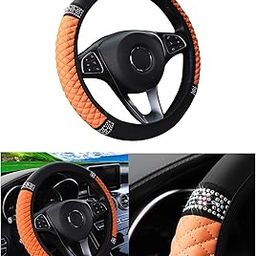 Couslcd Bling Car Steering Wheel Cover, 15 Inch Rhinestones Soft Leather Elastic Steering Wheel Protector, Sparkly Crystal Diamond for Women Girls, Car Interior Accessories for Most Cars (Orange)-image-43