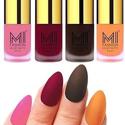MI FASHION Velvet Matte Pigmented 9.9ml Each Nail Paint Combo Stay-Smooth Nails Baby Pink, Mauve, Dark Brown, Saffron Orange (Pack Of-4)-image-48
