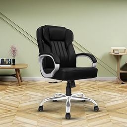 Vergo Supreme Leatherette Boss Chair | Mid Back | Fixed Padded Armrests | Spacious Cushioned Seat | Tilt Lock Recline | Heavy Duty Metal Base | Revolving Ergonomic Executive Office Chair (Black)-15