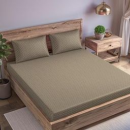 Trance Home Linen 300TC Premium Jacquard Weave Fitted Bedsheet for King Size Bed with 2 Pillow Cover - 100% Cotton, Skin Friendly (78 x 72 Inches | Mocha)-image-19