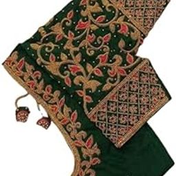 Maggam aari hand made heavy work blouse piece green- 1 meter unstriched-image-27