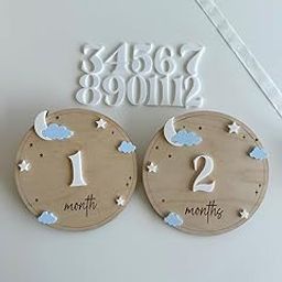 Haoser Set of 2 Wooden Moon Star Baby Milestone Discs | Boho Daisy Flower Monthly Milestone Marker | Baby Photo Prop | Baby Growth Tracker (5.8 x 5.8 Inch)-image-87