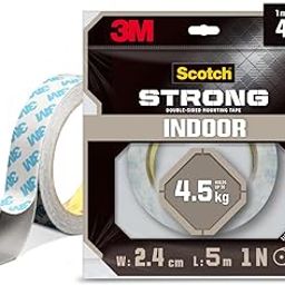 Scotch Double Sided Mounting Tape Jumbo Pack (5 Meters) by 3M (1m Holds 4.5Kgs) for Indoor Hanging Applications (Photo Frames, Mirrors, Key Holders etc) (L:5m, W: 24mm)-31
