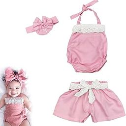 The Root And Craft Kids Birthday Photoshoot Outfit Dress Girls Romper,pant with Hairband Born Baby Photography Photoshoot Props(0 to 12 Month) Pink-image-20