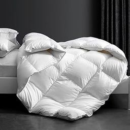 Luxury Down Feather Comforter Oversized King Size - All Season 750 Fill-Power Ultra-Soft Down Fiber Duvet Insert, Fluffy and Cozy Bed Comforter with Corner Tabs - Oversized King 120 X 98”(White)-picture-4