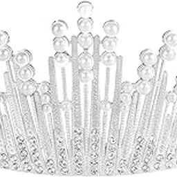 Cubic Zirconia & Pearl Studded Princess Tiara Crown for Girls & Women Birthday Gift Hair Accessories-image-53