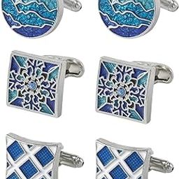 6 pieces Cufflinks for Men,Unique Blue Square Cylindrical Cufflinks for Mens Shirt Classical Cuff Links Elegant Style Stainless Steel Cufflinks for Business Wedding Gift, 24-27.5CM, Alloy Steel, No Gemstone-image-19