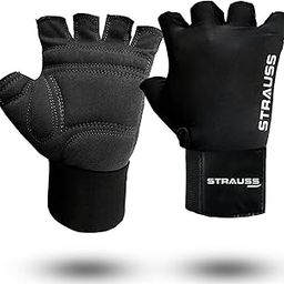 Strauss Suede Gym Gloves for Weightlifting, Training, Cycling, Exercise & Gym | Half Finger Design, 8mm Foam Cushioning, Anti-Slip & Breathable Lycra Material, (Black), (Small)-image-95