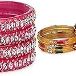 afast Traditional Glass Bangles Set for Women | Elegant Bridal & Wedding Chudi | Stylish Party, Festival & Jewelry | Combo of 2 | Multi, Pink-picture-48