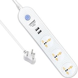 eSYSTEMS Extension Cord with USB, Multi Plug Strip Extension Cord (3 Universal Socket + 2 USB Charging Port) Fire Flame Proof, (2 Meter Cord) - 10 Amp (White)-image-34