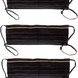 Black Cotton Face Mask with Rhinestone Detail, There is a button fastening at the back.-image-45