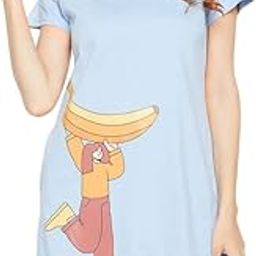 Women's Cotton Banana Print Short Night Dress in Blue-image-48