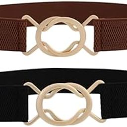 Pack Of 2 Women’s Stretchable Simple Elastic Waist Belt – Slim Dress Belt With Ring Buckle(Black & Brown)-17
