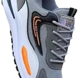 Platform Sneakers for Men, Casual Sport Shoes with Lace-up Closure, Grey and Orange, 3.5 cm Heel-image-80