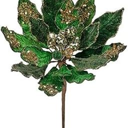 18" H x 10" D Heavy Jeweled Poinsettia Stem, Emerald Gold-picture-12