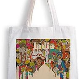 Canvas Tote Bags for Women, College Bag for Girls, Tote Bag for Shopping, Travel & Beach Bags for Women - India Theme - D No - 223-image-77