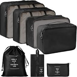 RUJVE Organizer 7 in 1 Travel Laundry Cosmetics Luggage Packing Organizers Set Makeup Bags Organizer Packing Cubes with Shoe Bag for travel, Nylon (black)-image-73
