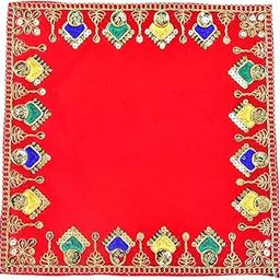 Small Size Embroidered Red Velvet Embroidery Work 10×10 Inches God Idol Seating Pooja Mat/Aasan Cloth for Mandir Use-image-81
