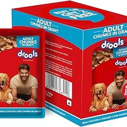 Drools Adult Wet Dog Food, Real Chicken and Chicken Liver Chunks in Gravy,10 Pouches + 2 Pouches Free (12 x 60g)-0
