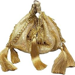 Handbag for Women Velvet and Sequin dual use potli pyramid/samosa shaped Potli bag which opens into a small Evening shoulder bag with Golden chain tassel embellishment-13