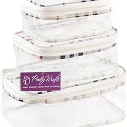 PrettyKrafts Set of 3 Multipurpose Transparent Pouch/Plastic Box, Travel Pouch, Toiletry Kit, Makeup Bag, Cosmetic Pouches for Women, Travel, Toiletry Bag for Men, (23 x 12 x 7 cm, Checks)-15