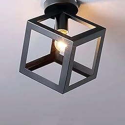 Homesake® Modern Cube Ceiling Light Fixture Metal Frame, Farmhouse Semi Flush Mount Ceiling Light Hallway Light Fixture Ceiling Hung, Black Cube-image-63