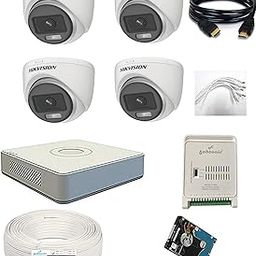 Hikvision 2MP HD Colorful View Combo Kit, 4CH DVR+ 4 Dome Cameras [COLOR NIGHT + BUILT-IN AUDIO MIC +DUAL LIGHT ] + 1TB HDD + CCTV Wire Roll + 4CH SMPS + Fabtonic BNC & DC PIN + 1.5M HDMI Cable-18