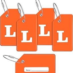 Storite Pack of 5 Luggage Tags, Silicon Luggage Tags with Steel Loop Travel Bag Tags for Easily Identification of Bags - Character L (Orange)-image-21