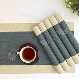 Premium Dining Table Mats Set of 6 | Wipeable & Washable PVC Placemats | Anti Skid and Heat Resistant Designer Mats 6 Pieces - Midnight Bloom-image-40