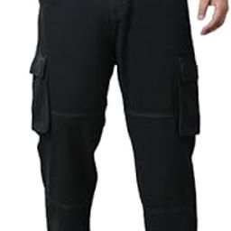 Men Plus Size Black Relaxed Fit Mid Rise Cargos-11