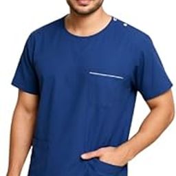 Hangerage Premium Scrub Set | Unisex Scrub Set | Half Sleeves | Round Neck with Snap Buttons | Ideal For Health Care Professional | Color (Navy Blue) | Sizes (S-2XL)-image-74