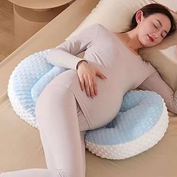 JENY C-Shaped Pregnancy Pillow for Side Sleepers | Double Wedge Maternity Support for Belly, Back & Body | Soft Velvet Removable Cover | Comfort Pillow for Pregnant Women (Sky Blue)-23