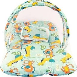 Ephemeral Baby Bed, Mosquito Net & Neck Pillow, Baby Gadda Set for New Born, 0-6 Month, Printed Baby Bedding, Baby Teddy Girrafe Sleeping Bed of 42cm x 15cm x 3cm, (Delivery as Per Availability)-24