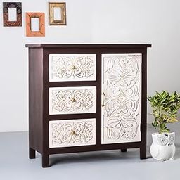 FURNWEAVE Storage Cabinet with Drawers | Chest of Drawers Solid Wooden for Living Room | Crockery Cabinet Furniture | Solid Wooden Cabinets for Storage (Walnut)-image-1