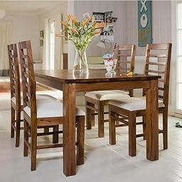 HANDWOOD FURNITURE Premium Sheesham Wood Dining Table(45x30) with 4 Chairs | 4 Seater Dining Set | Wooden Dining Table with Chair | Dining Room Furniture | Honey Finish with Cream Cushions-image-73
