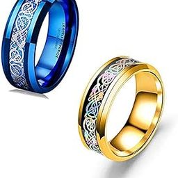 Rings for Men Combo of 2 PCs Dragon Celtic Inlay Polish Finish Titanium Steel Rings for Men and Boys.-image-80